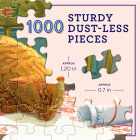 eeBoo 1000-piece puzzle close-up of glossy pieces, durable for shared puzzles.