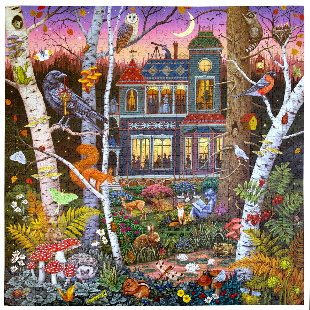 eeBoo Alchemist's Forest assembled puzzle on table, 23x23 inches.