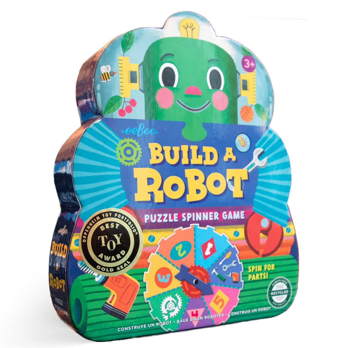 eeBoo Build a Robot Spinner Game box with bright pieces inviting imaginative play