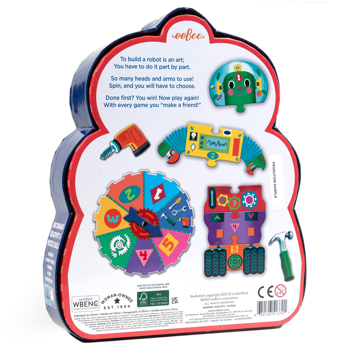 eeBoo Build a Robot Spinner Game parts helping kids match numbers during creation