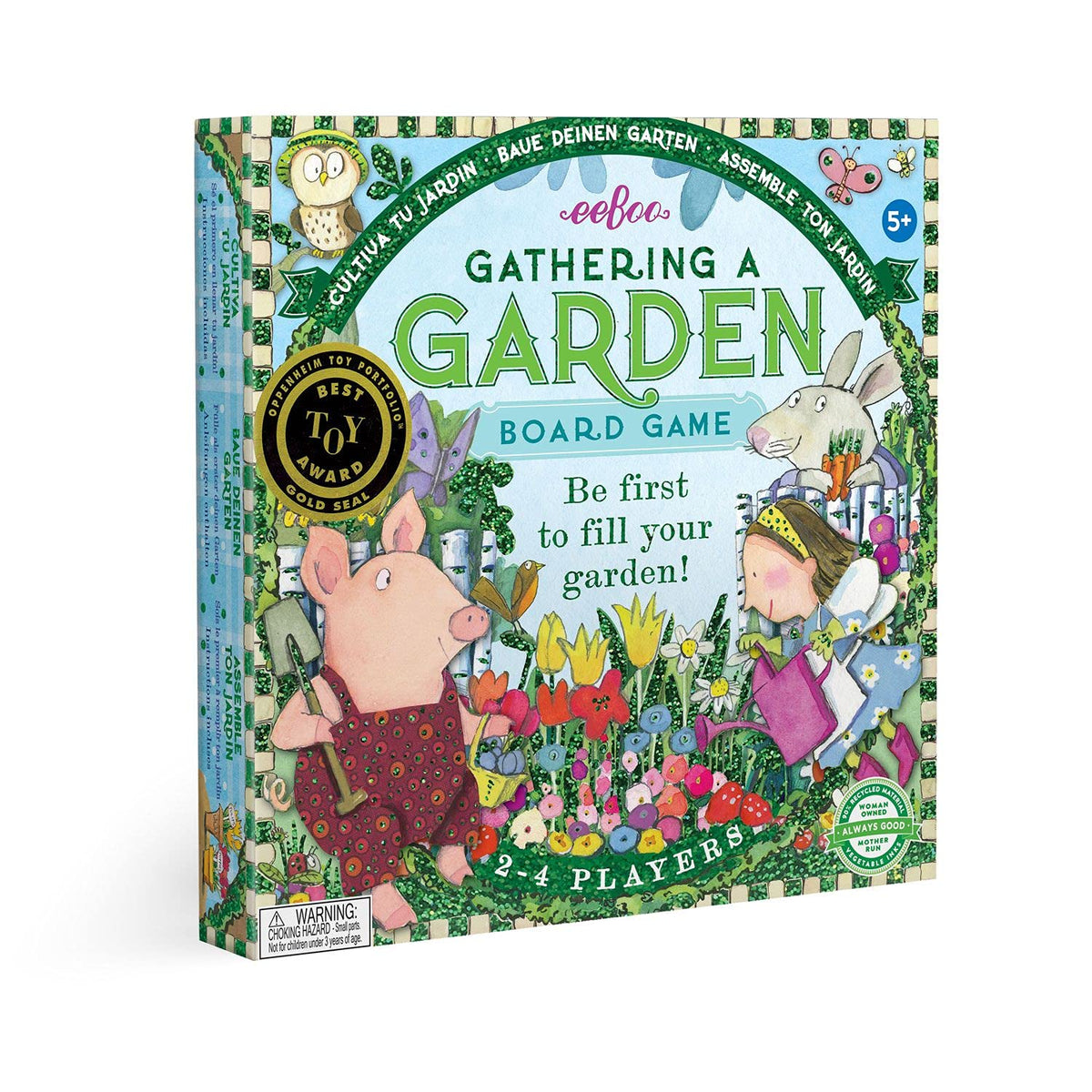 eeBoo Gathering a Garden board game board shows a sturdy 18x18 inch play area for family fun