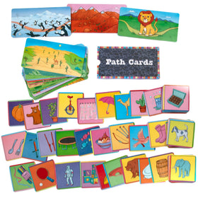 Play setup image: players organizing 100 Tool Cards and 25 Path Cards
