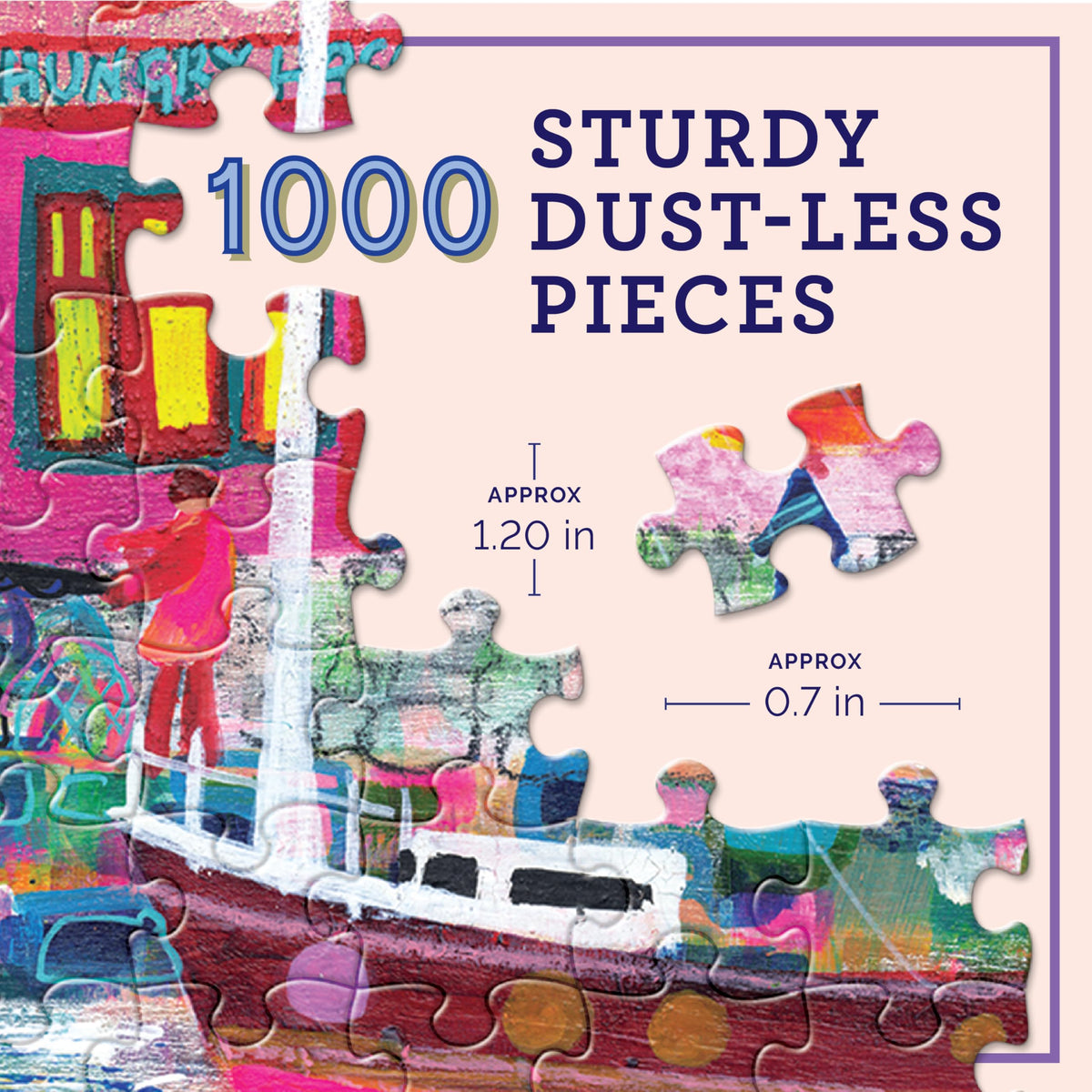 eeBoo Scottish Isle boats on waterfront puzzle; vivid boats and water textures for mindful puzzling.