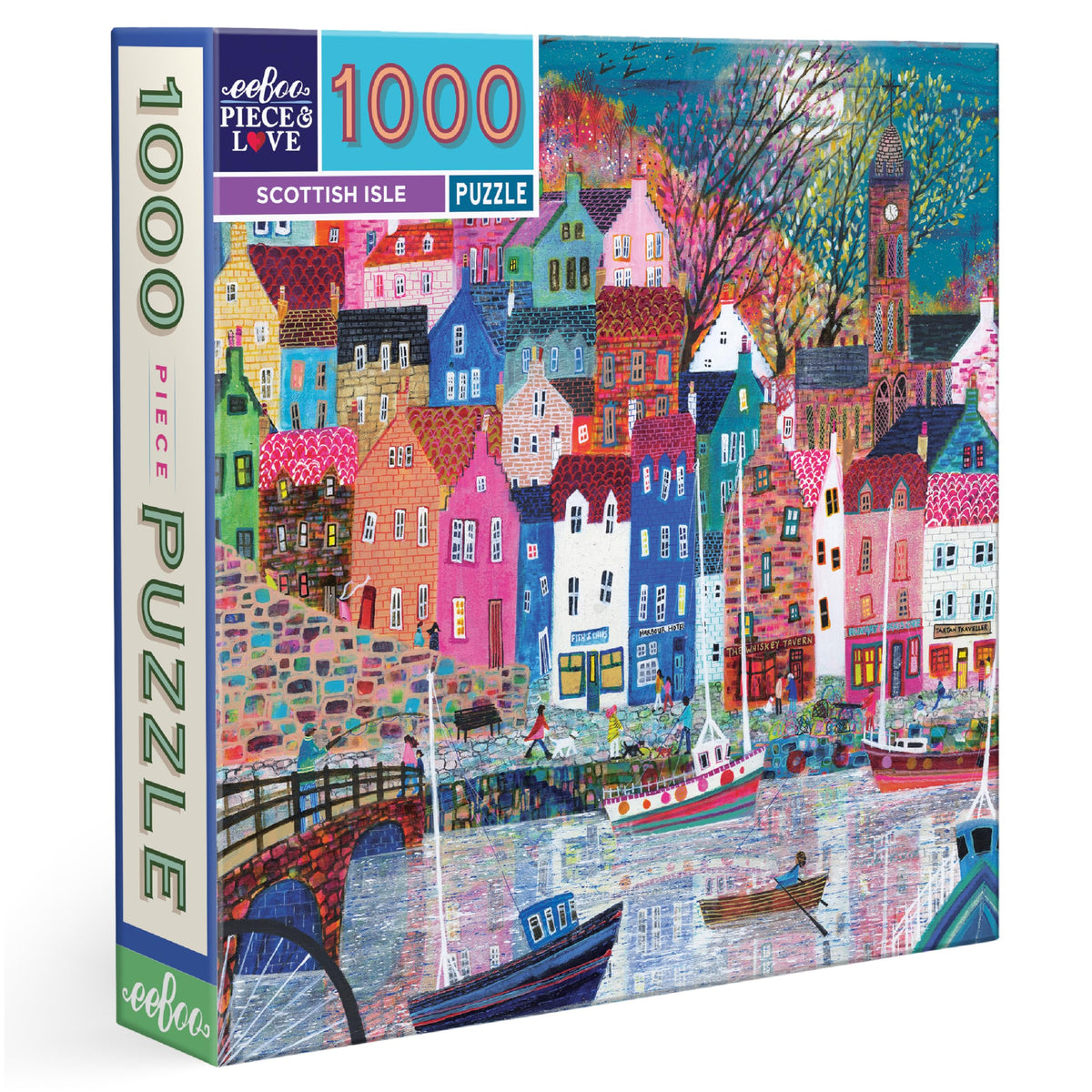 eeBoo Scottish Isle harbor village puzzle; calm, screen-free challenge with harbor details.