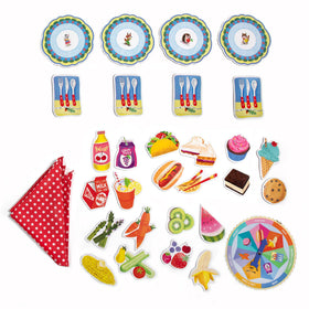 eeBoo Spin to Play Picnic game pieces basket keeps components organized for quick setup.