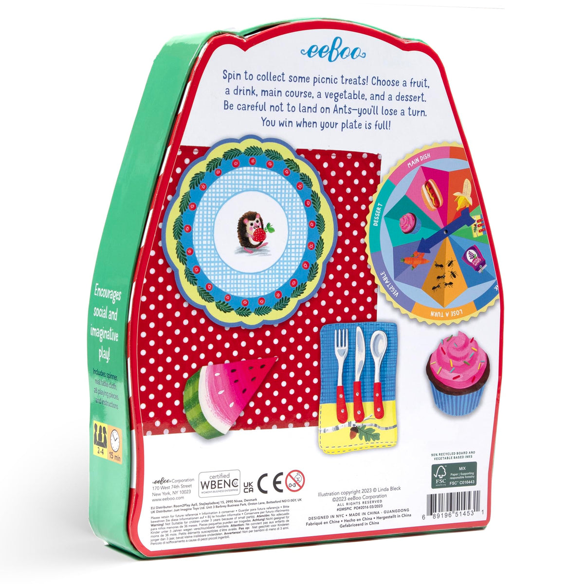 eeBoo Spin to Play Picnic spinner center acts as the focal point for social rounds.