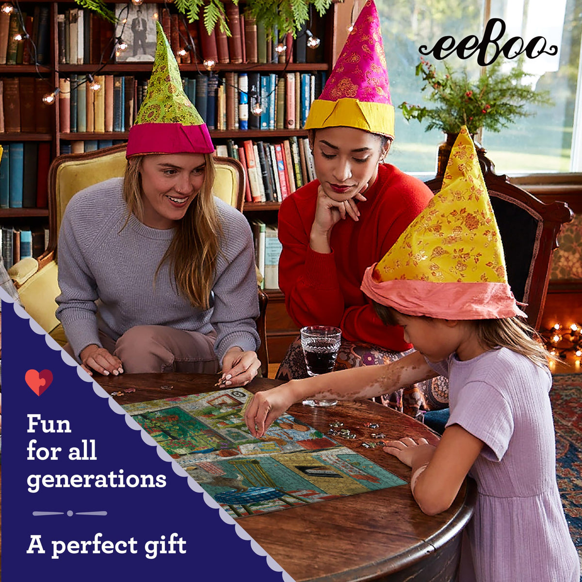 eeBoo sustainable production with recycled board and vegetable inks, FSC-certified materials.