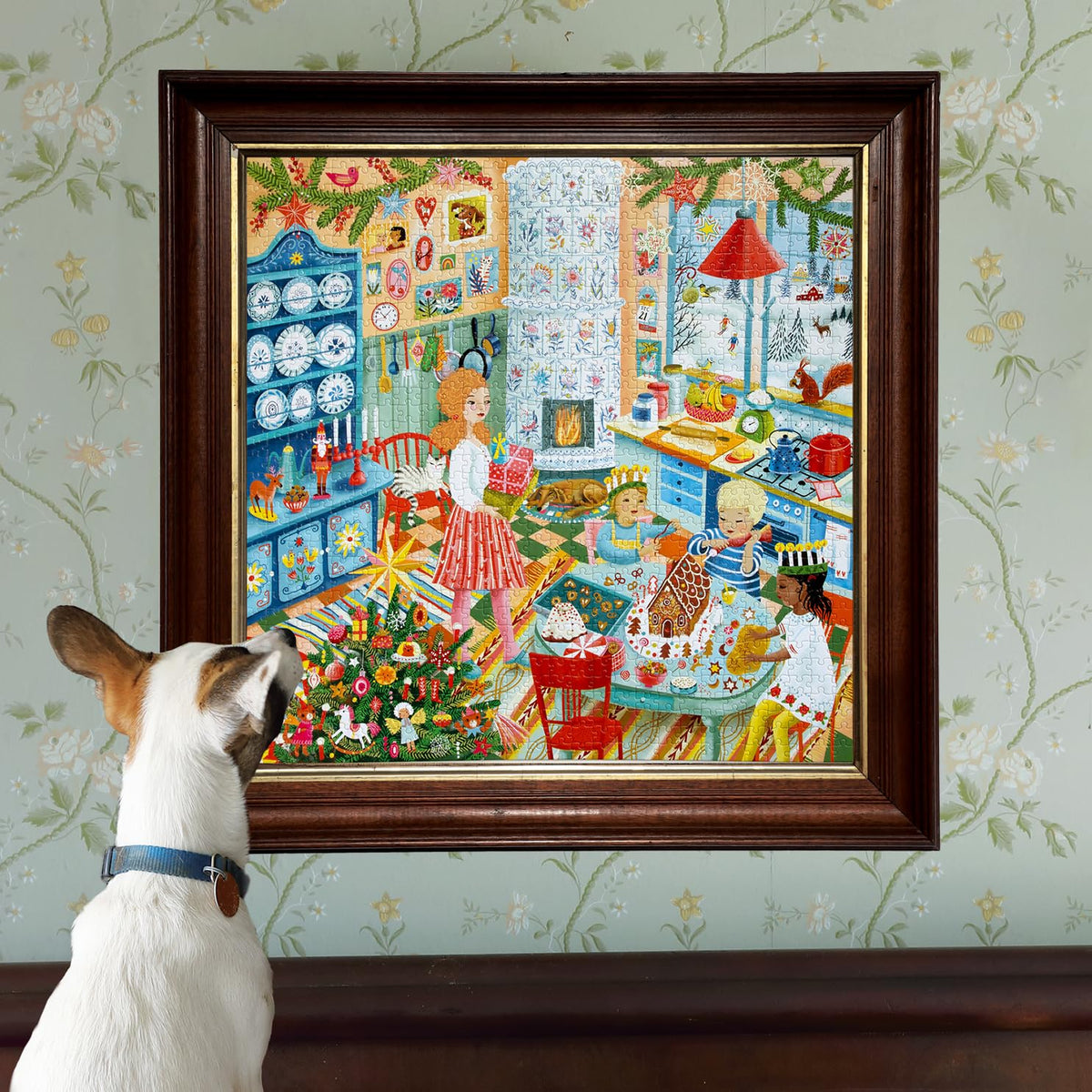 eeBoo Swedish Holiday Kitchen art detail highlights charming cookware and garlands