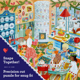 eeBoo Swedish Holiday Kitchen completed view shows warm kitchen scene