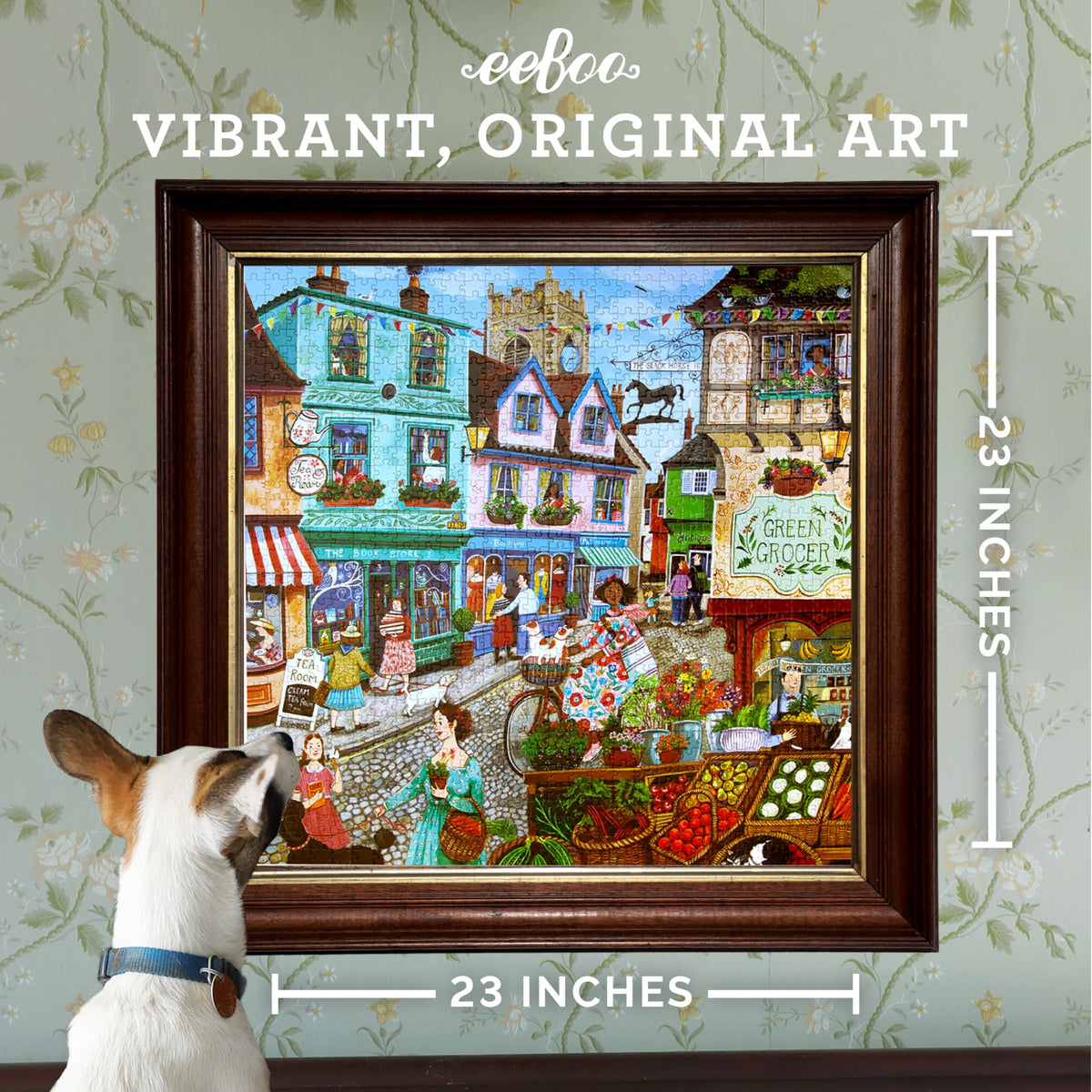 eeBoo Village by the Sea puzzle bookshop boulevard inviting focus while assembling each piece
