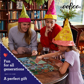 eeBoo Village by the Sea puzzle bustling promenade with shoppers for shared play