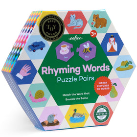eeBoo Hexagon Puzzle Pairs rhyming words for early literacy play.