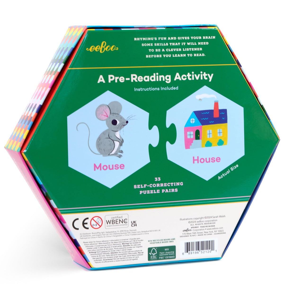eeBoo Hexagon Puzzle Pairs self-correcting pieces support independent learning.