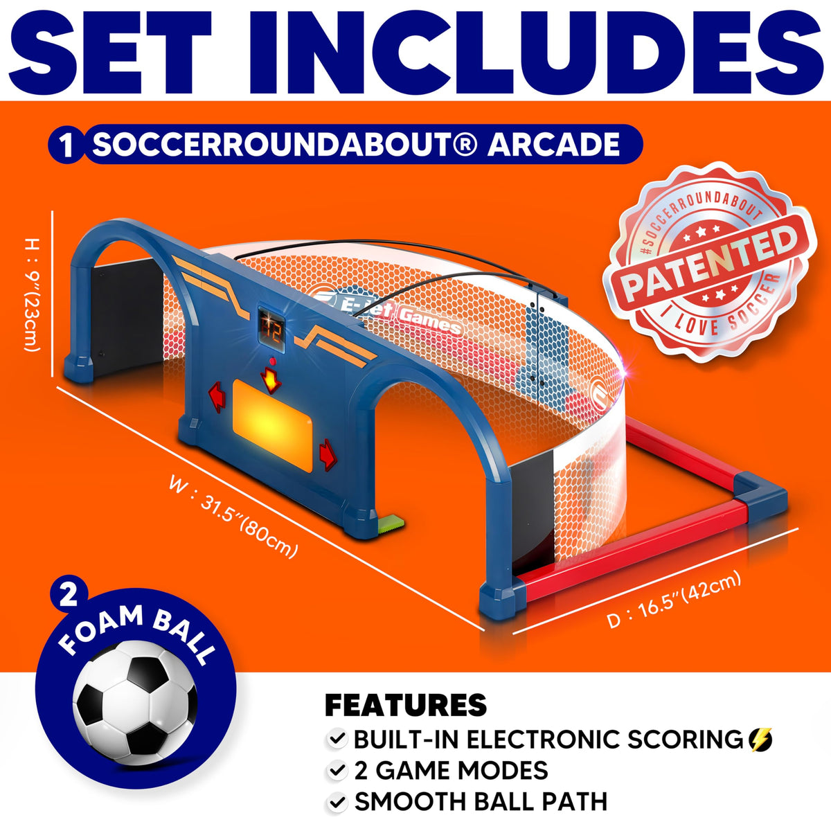 E E-JET GAMES trainer provides a smooth ball path for precise control drills.