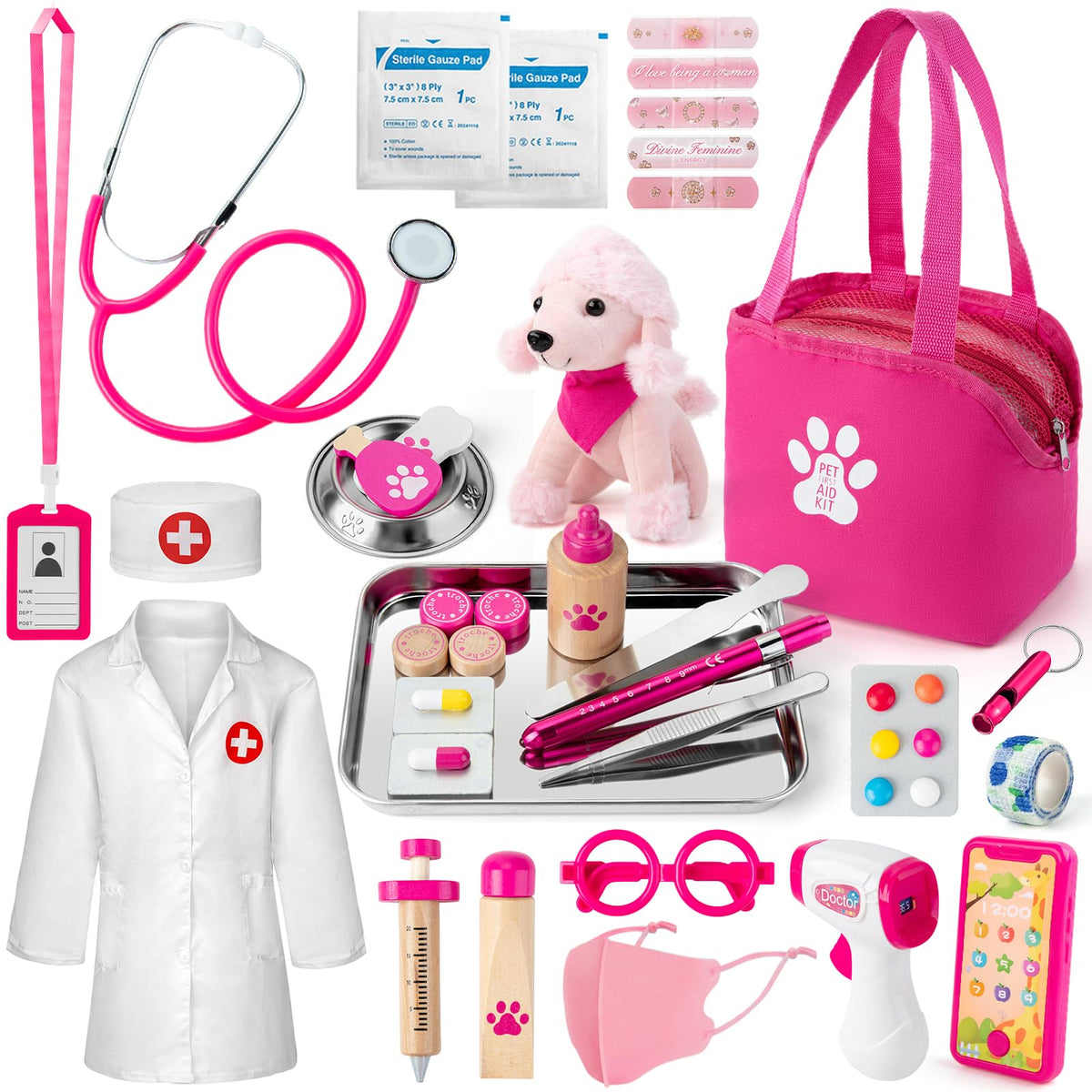 EFO SHM Doctor Kit for Girls with 36 pieces shown in organizer, encouraging imaginative play.