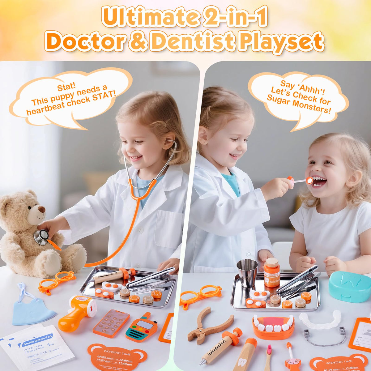 EFO SHM Kids Dentist Play Set with removable teeth lets toddlers practice brushing and checks.