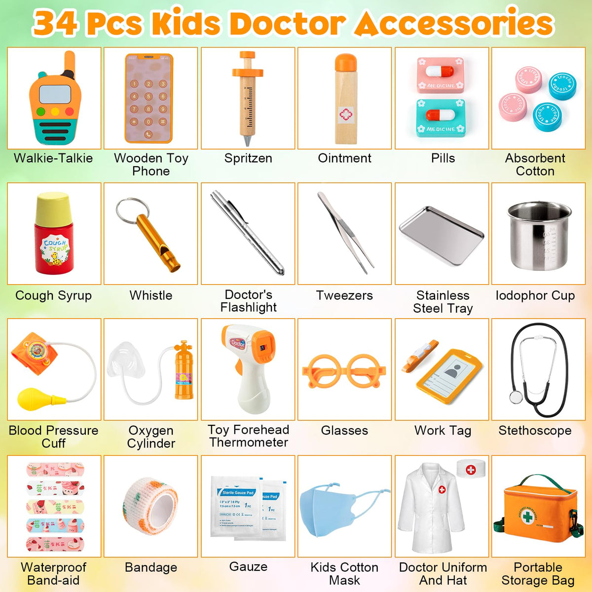 EFO SHM Kids Doctor Kit syringe and bandages encourage careful pretend care.