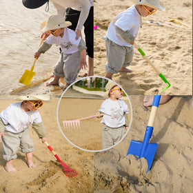 Egashow beach scene with kids using tools for sand digging