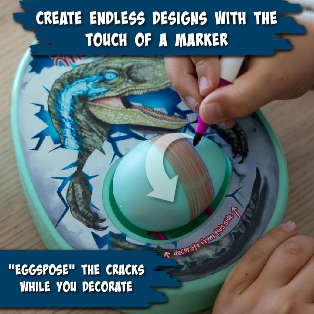 The Eggmazing Egg Decorator features interchangeable dinosaur parts for creative hybrids.