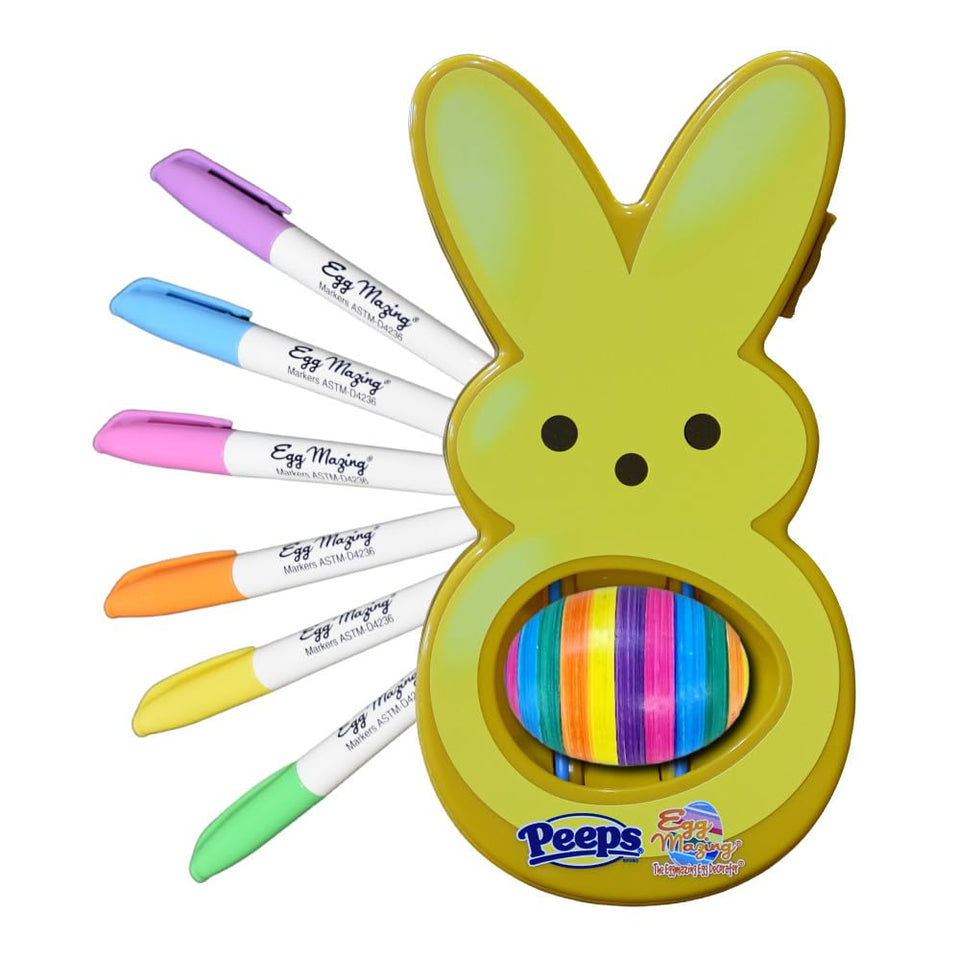 The Eggmazing Egg Decorator Peeps Bunny kit with spinner for creative egg decorating.