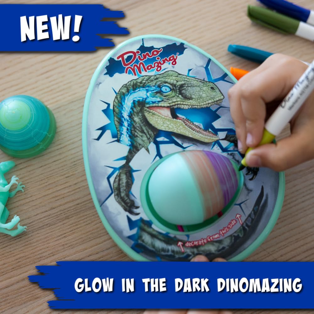 The Eggmazing Egg Decorator includes two glow-in-the-dark eggs for mystery dinos.