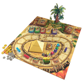 Eggertspiele Camel Up Second Edition: five camels race toward victory on the board.