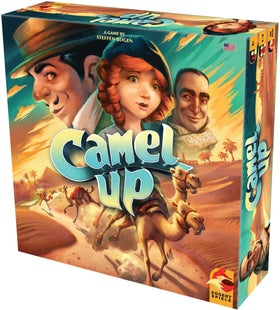 Eggertspiele Camel Up Second Edition: pyramid dice shaker fuels suspenseful betting rounds.