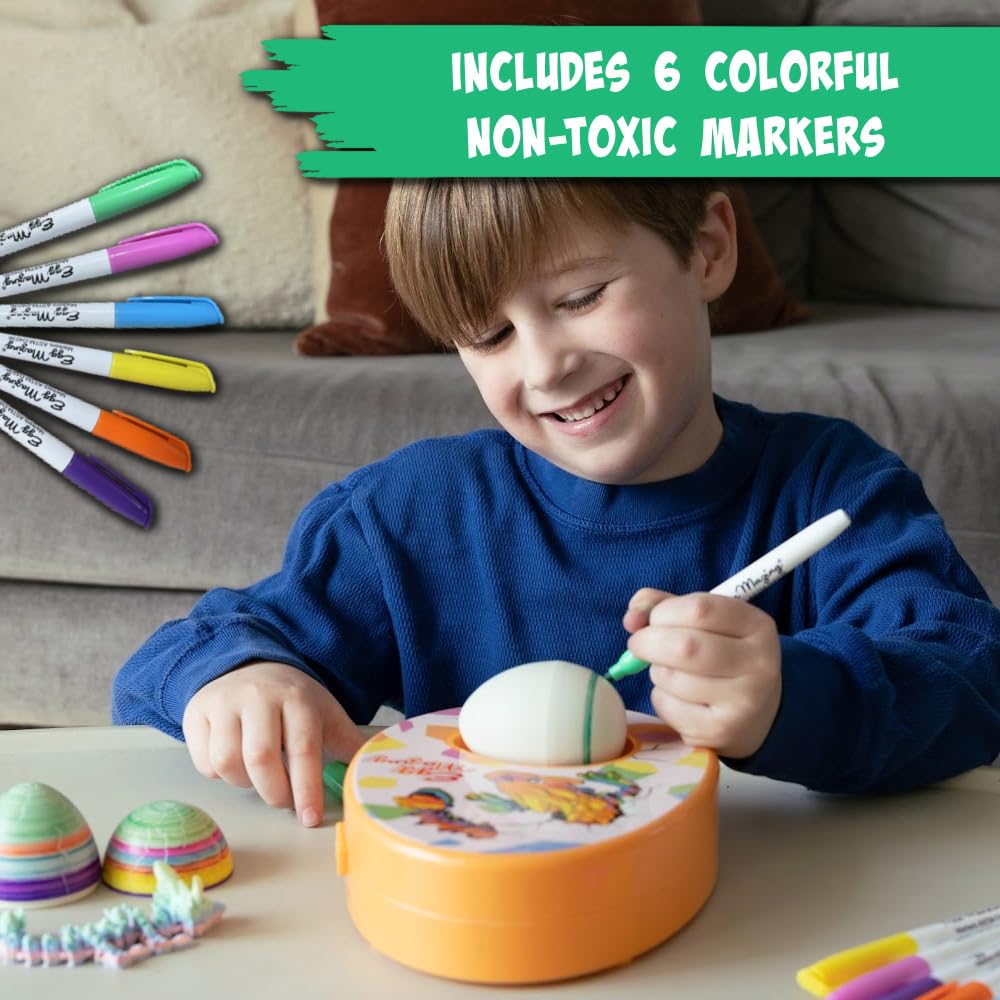Eggmazing 3D dragon inside highlights movable limbs for interactive display.