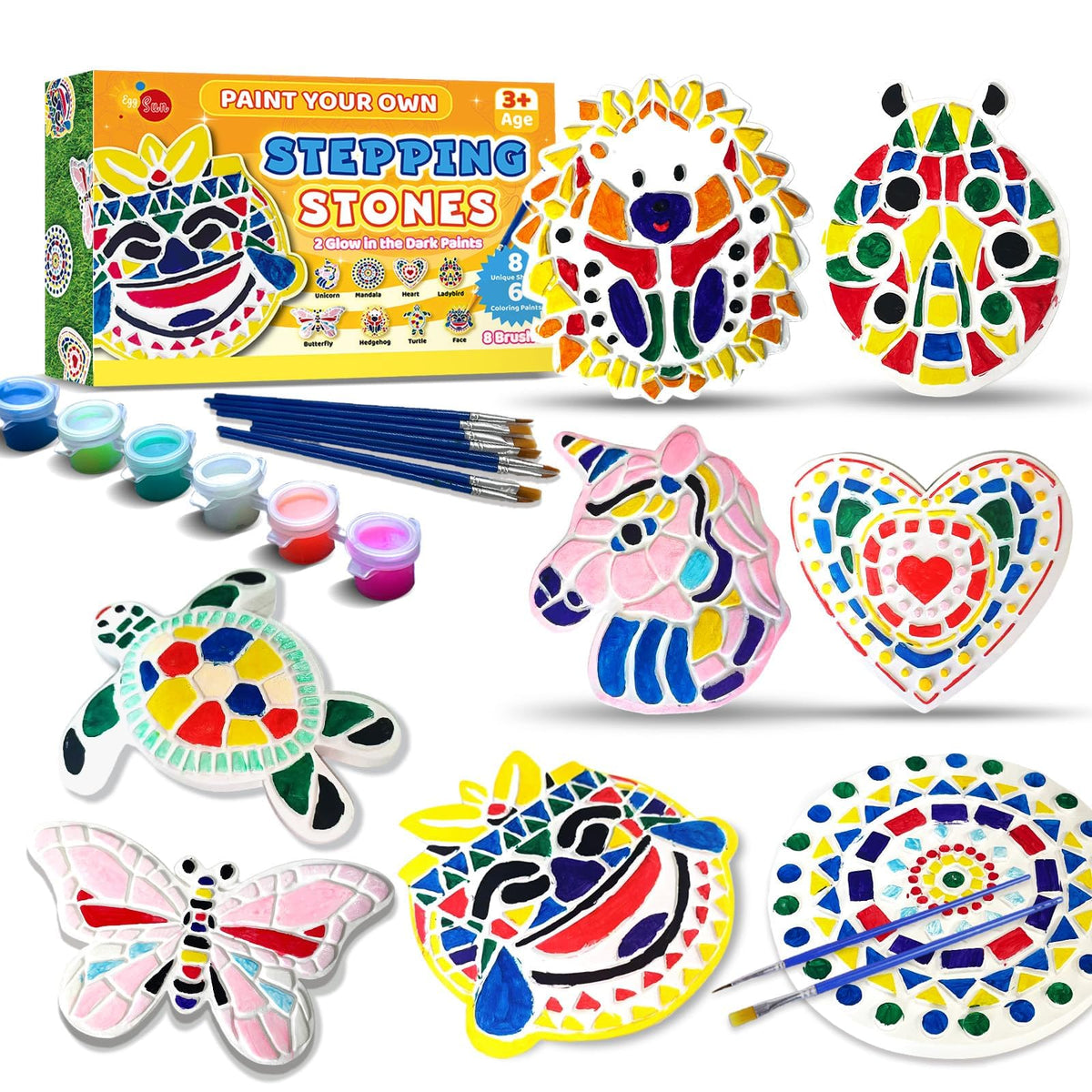 EggSun 8Pcs Stepping Stones Kit unicorn design for outdoor garden decor and kids' creativity