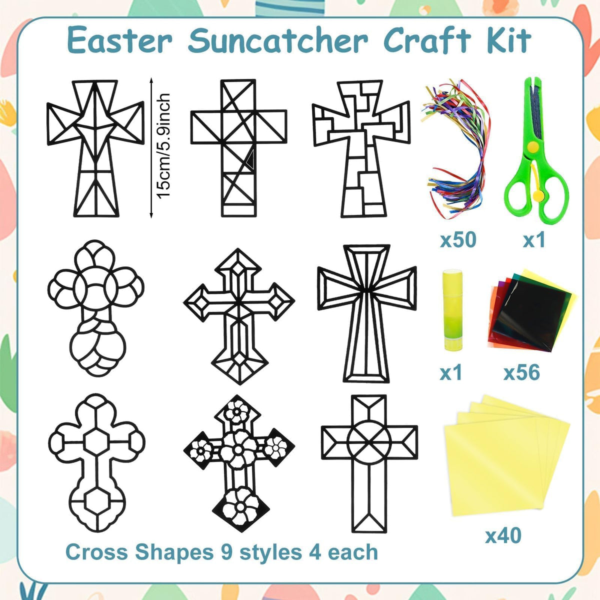 EggSun glitter paper sheets add color and sparkle to cross designs