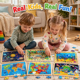 EggSun wooden puzzles with airplanes; smooth edges are kid-friendly