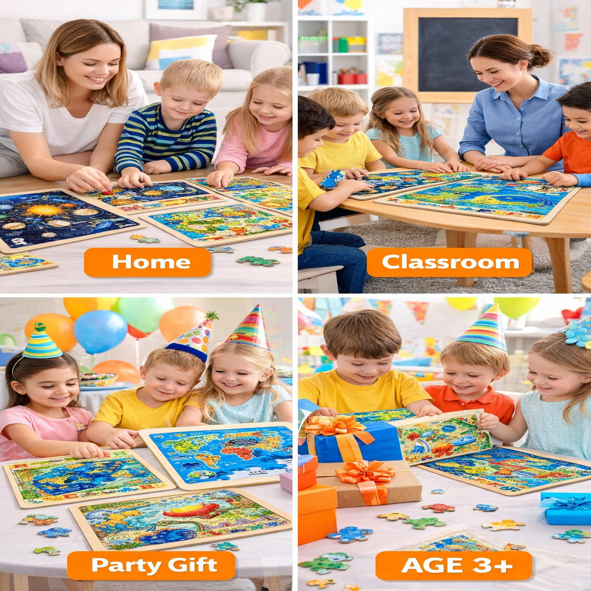 EggSun wooden puzzles with trains; vibrant pieces spark curiosity