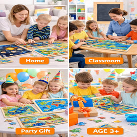 EggSun wooden puzzles with trains; vibrant pieces spark curiosity