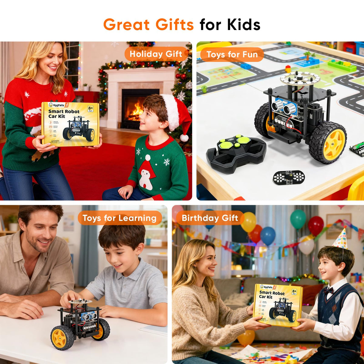 EggTailz Smart Robot Car remote control and auto-go modes offer flexible play.