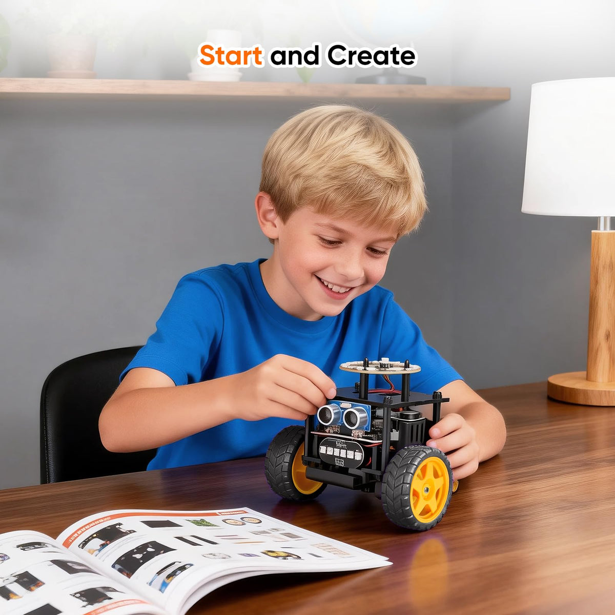 EggTailz Smart Robot Car top ring-light showcases a dazzling light show.