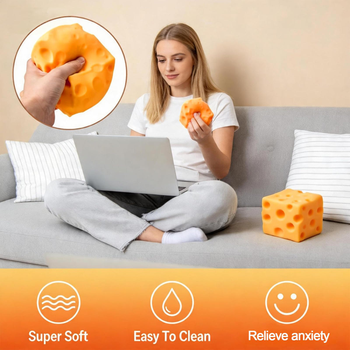 EGOSHUII cheese squishy cube hand feel captures premium softness for focused, quiet fidgeting