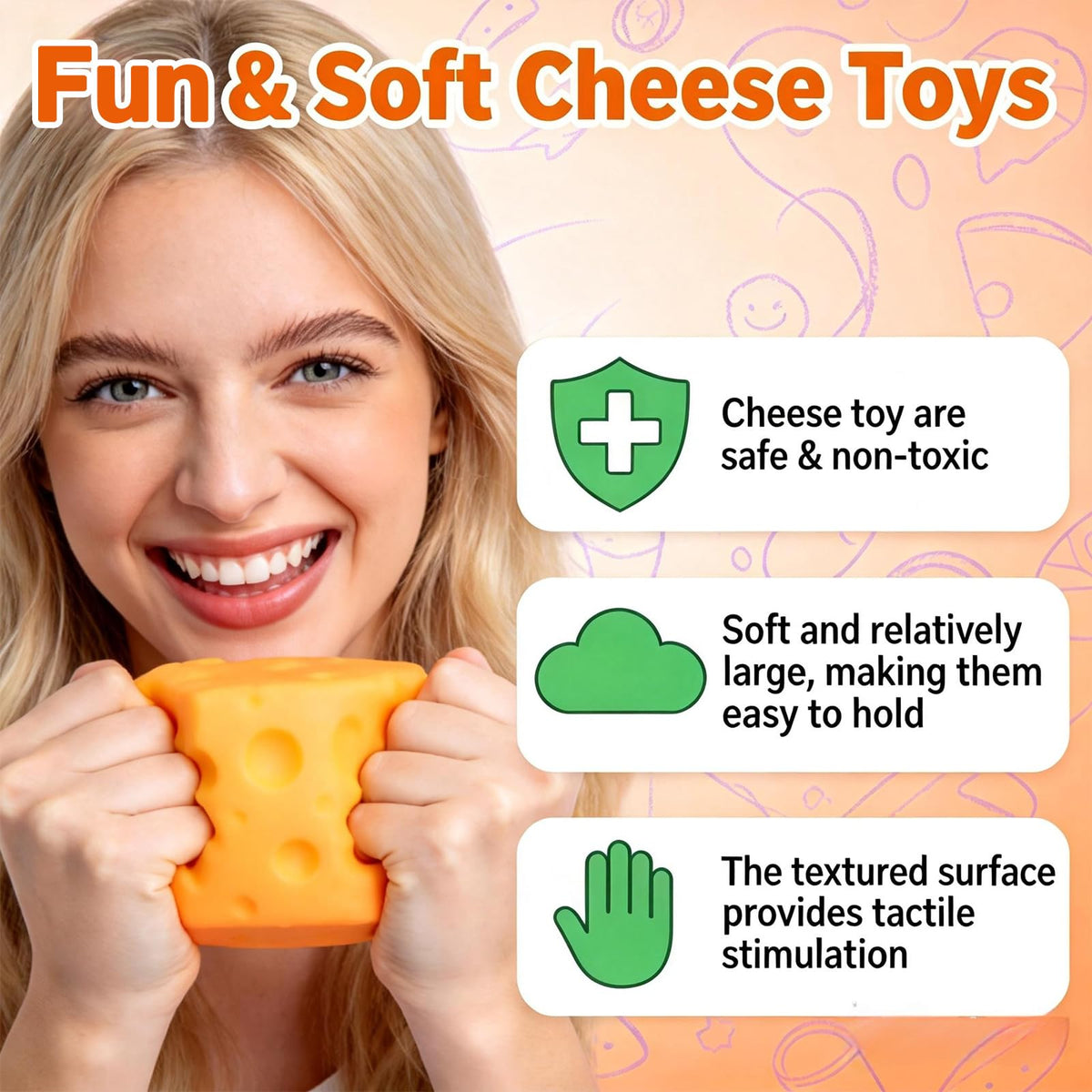 EGOSHUII cheese squishy cube texture close-up emphasizes elasticity for stress relief at your desk