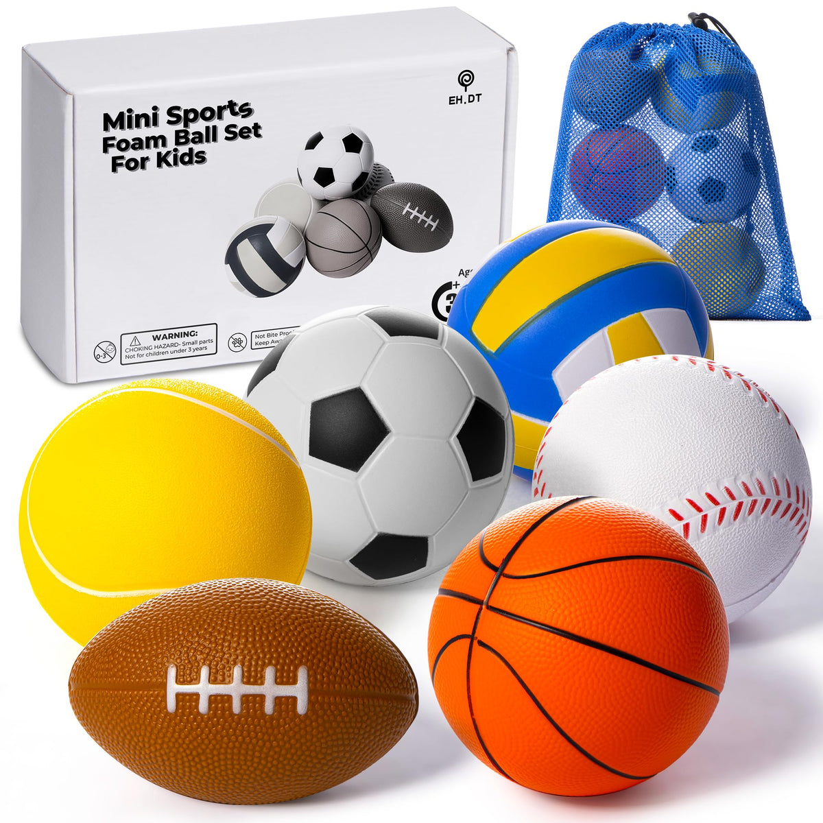 EH.DT mini football foam ball for toddlers, soft touch indoor play.