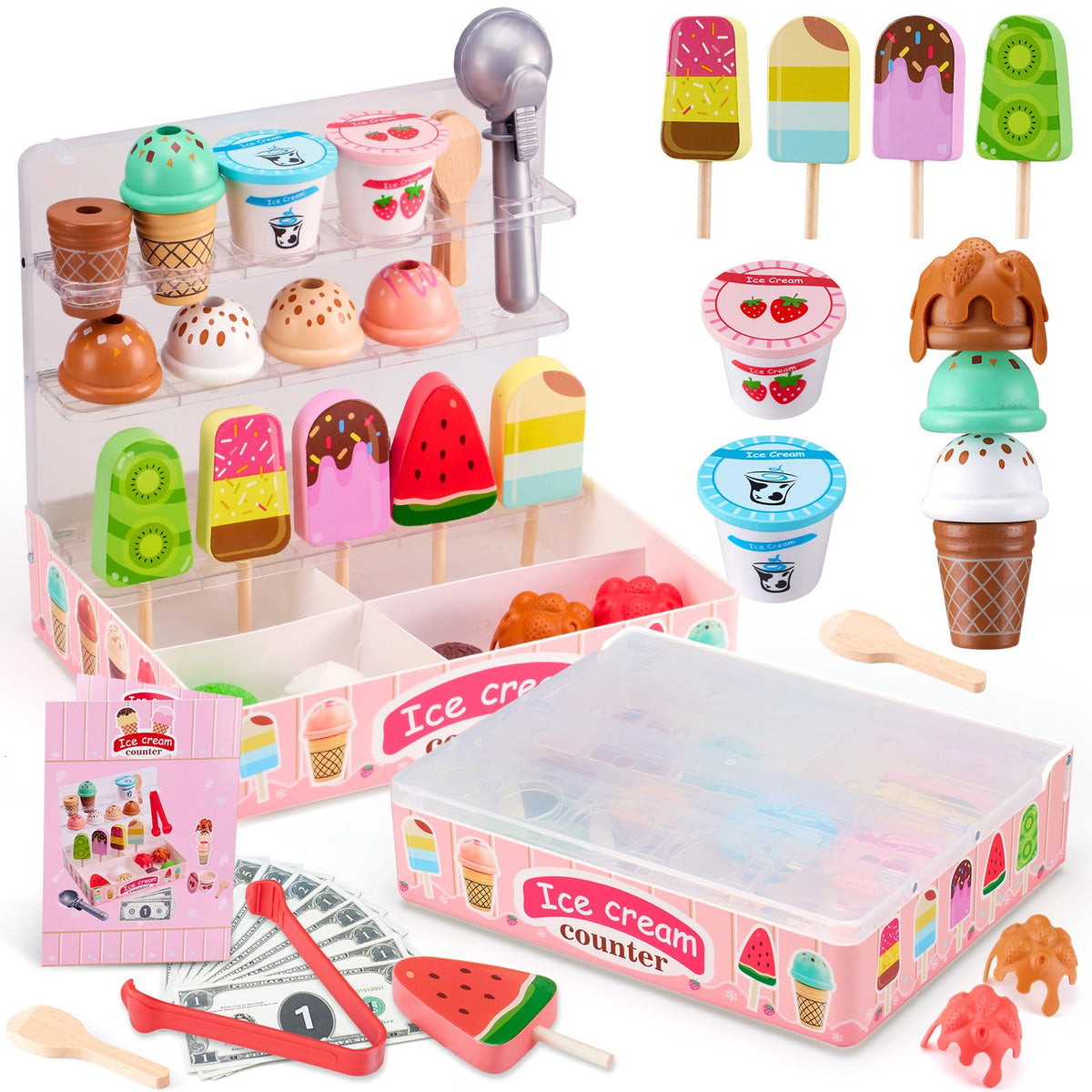 Ehome 2-in-1 foldable ice cream counter for imaginative pretend play and organization