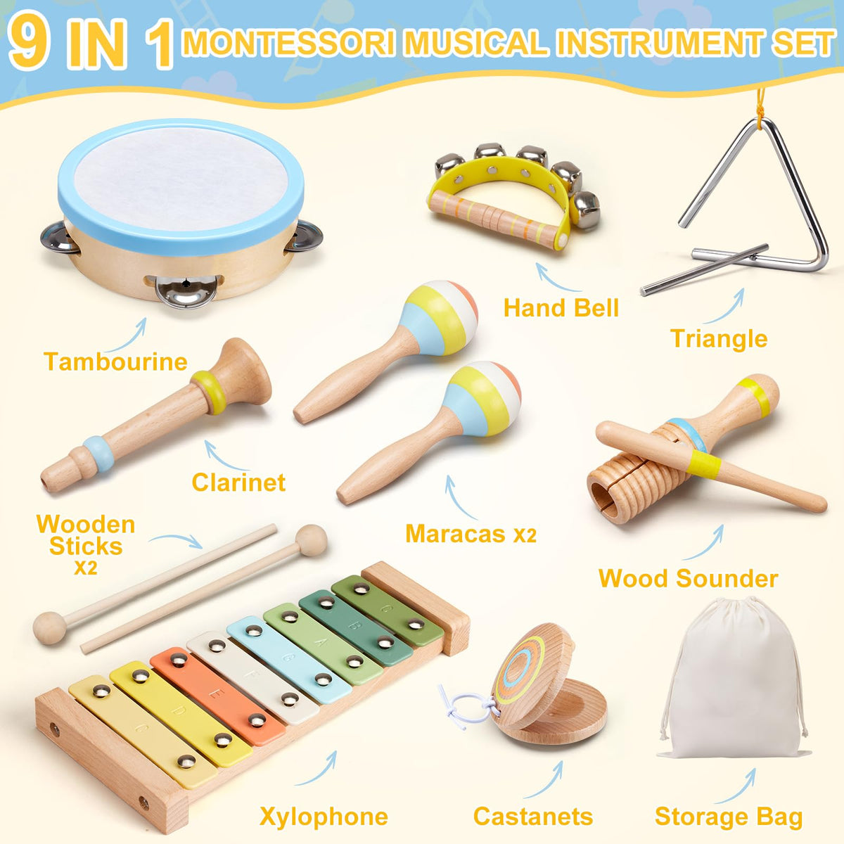 Ehome Baby Musical Instrument Set Tambourine: supports hand-eye coordination through lively shakes