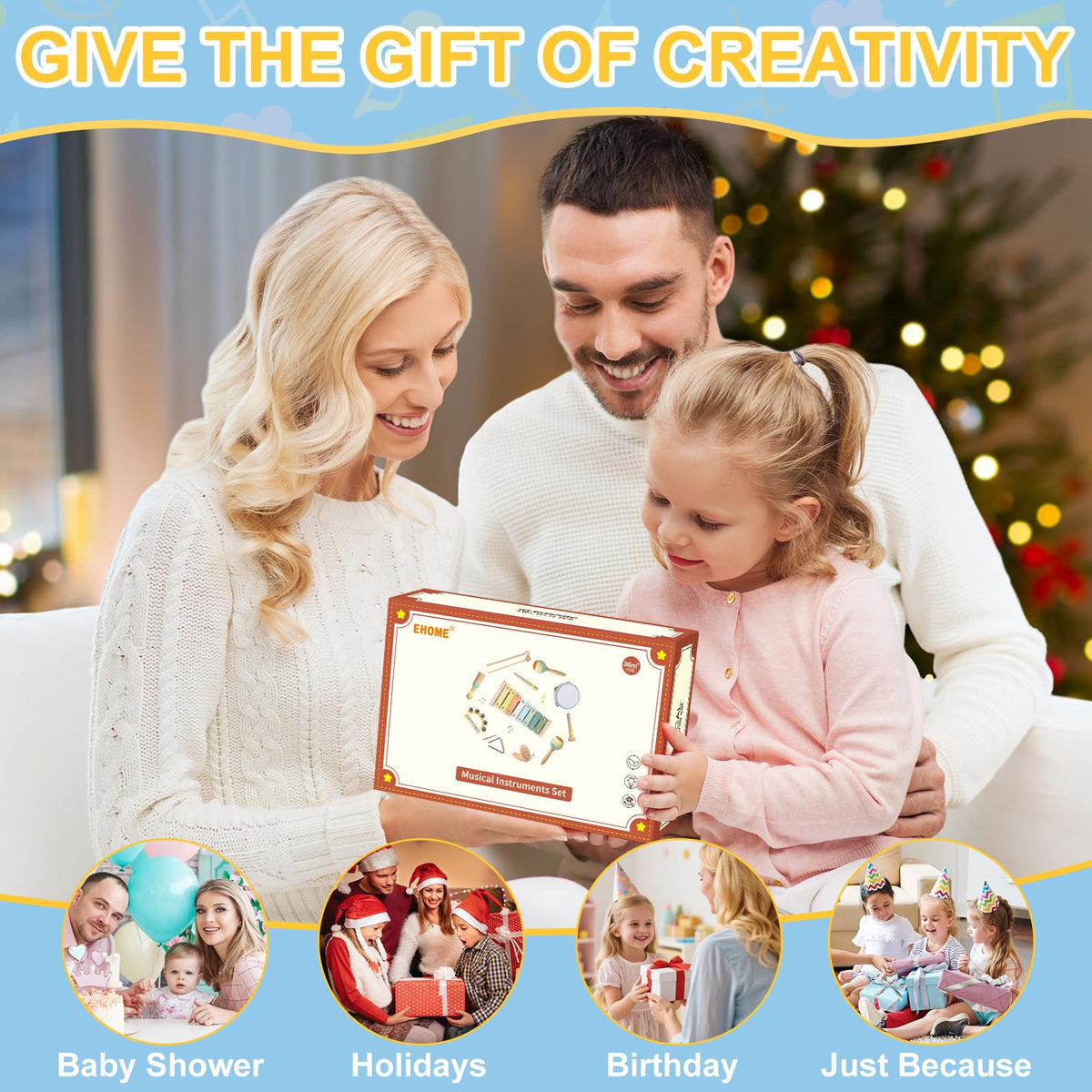 Ehome Baby Musical Instrument Set Beech Wood Craft: showcases durable, calming aesthetics