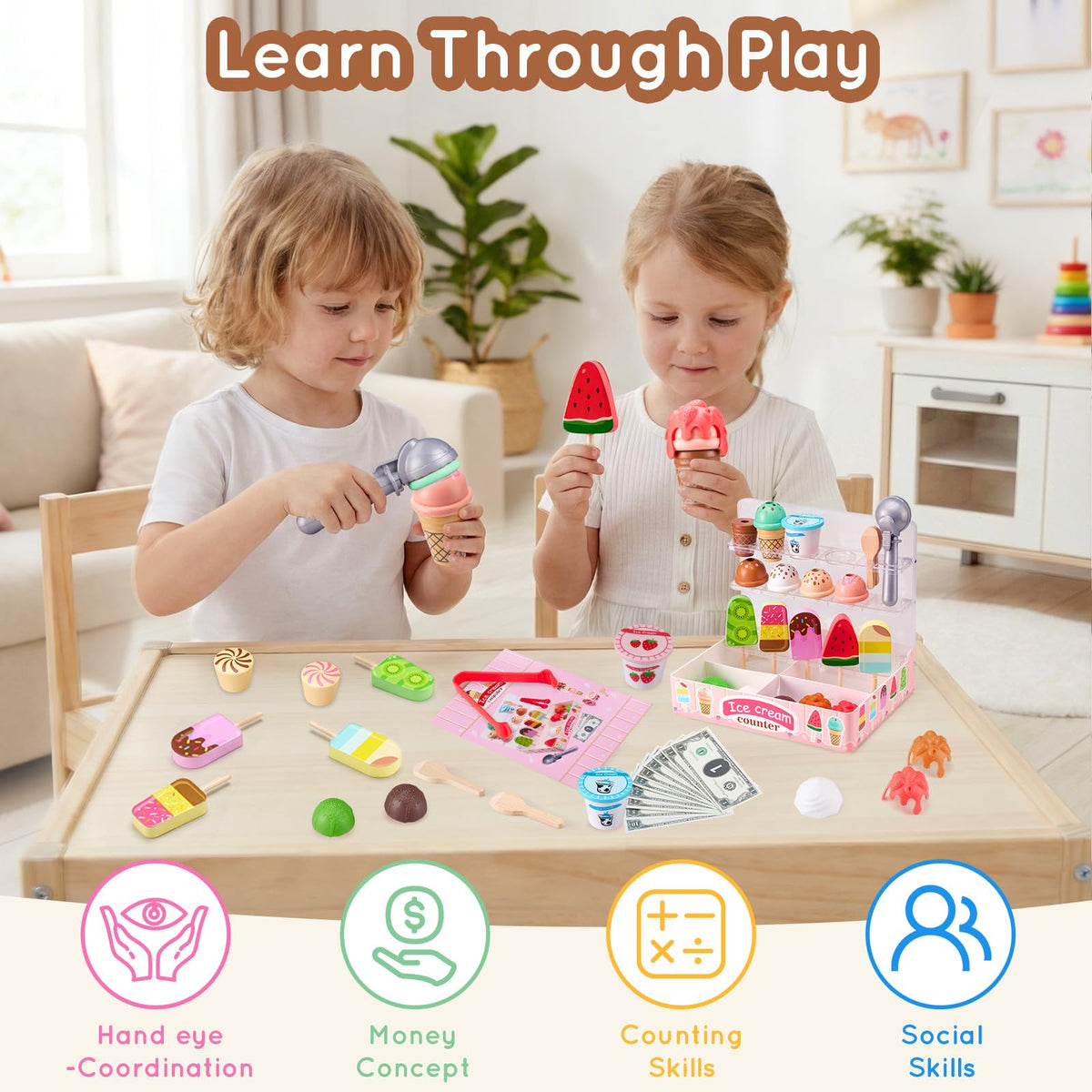 Ehome play money and menu cards to practice counting and communication