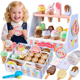 Ehome wooden ice cream counter with scoops promotes imaginative play