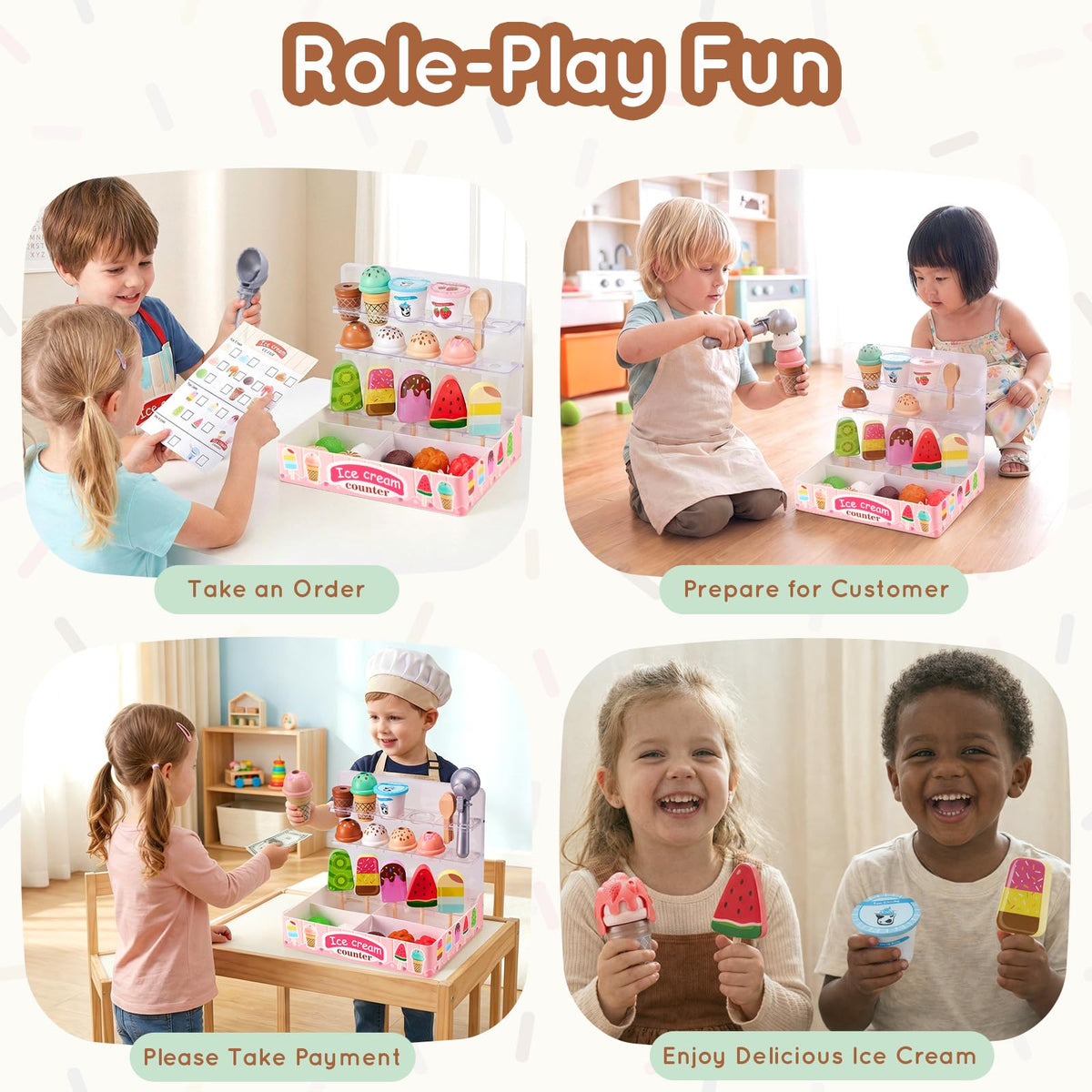 Ehome wooden spoons and tongs with non-toxic finish for tactile play
