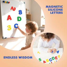 EHR magnets spell simple words and practice digit recognition on fridge.