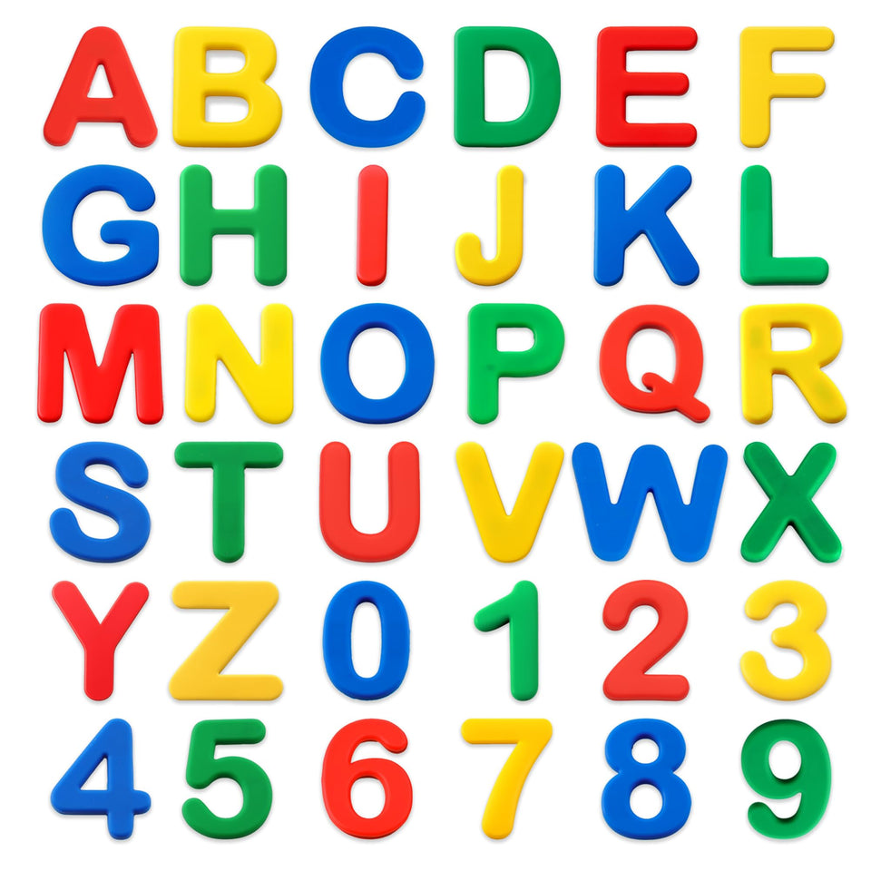 EHR silicone alphabet magnets on fridge support soft, tactile learning.