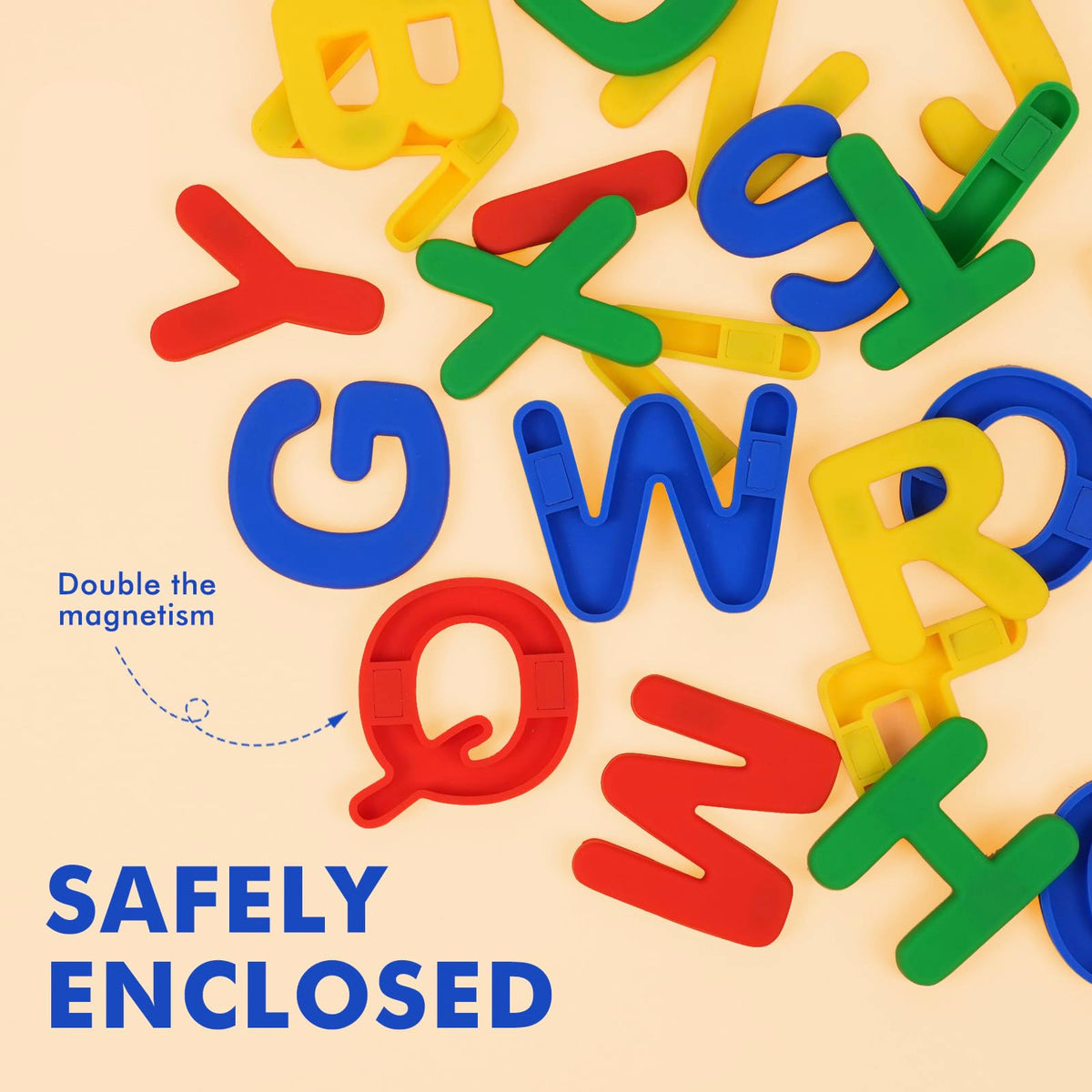 EHR alphabet magnets with silicone encasing protect surfaces while sticking securely.