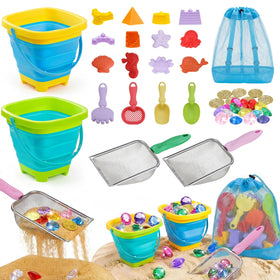 Eicaus collapsible buckets with mesh bag for easy beach packing