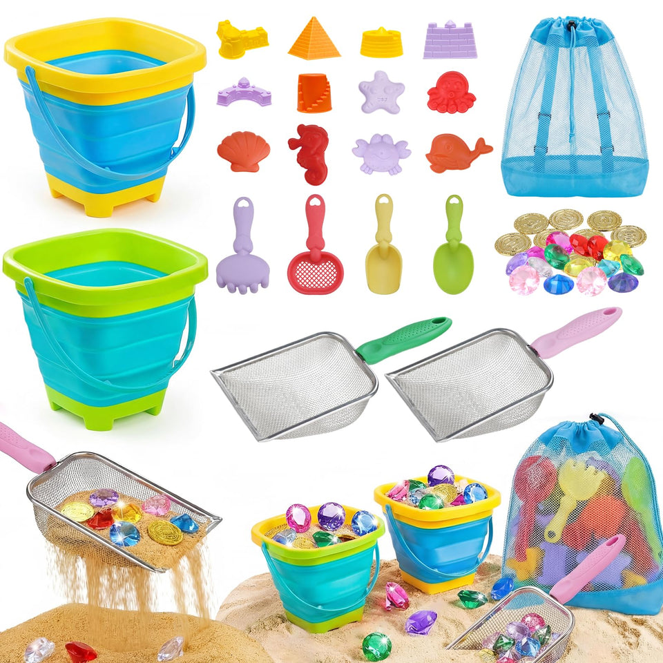 Eicaus collapsible buckets with mesh bag for easy beach packing
