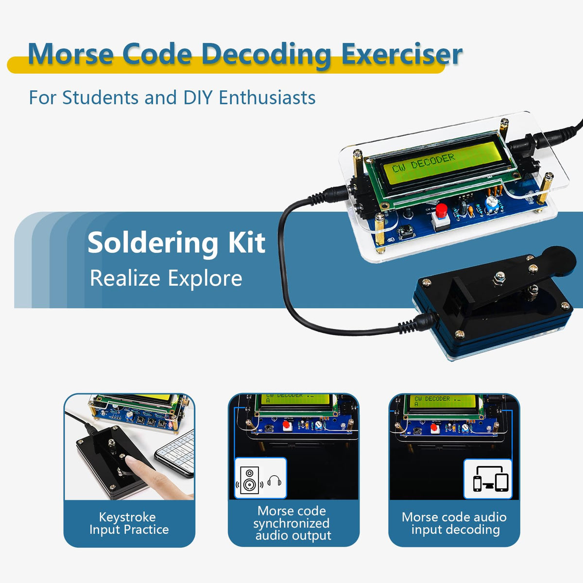 EIELEDIY LCD display with brightness control enables clear Morse practice